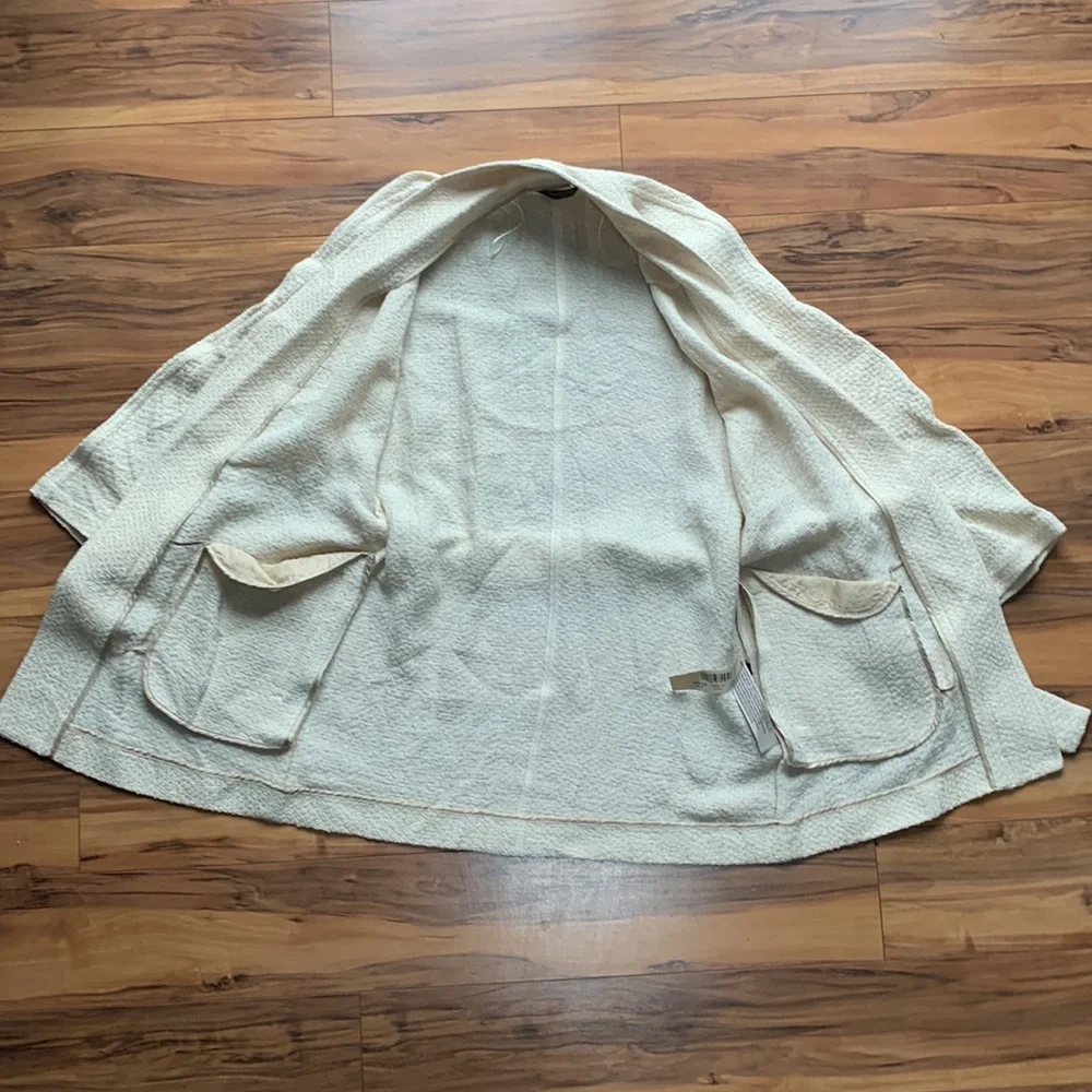 MASSIMO DUTTI Beige Open Front Belted 100% Linen Jacket - Picture 5 of 7